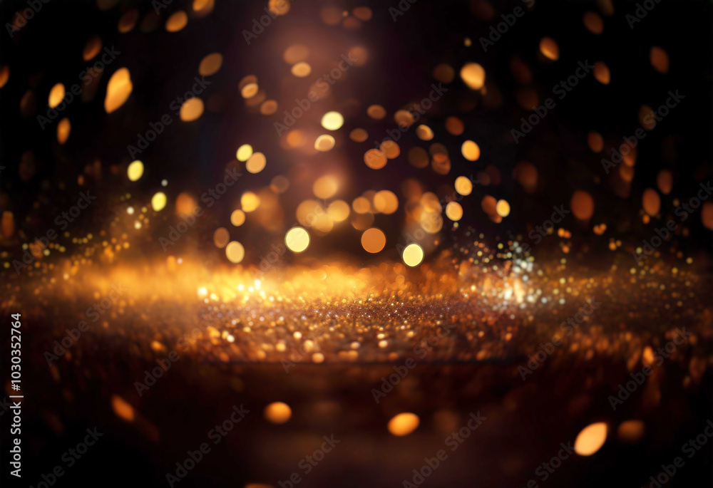 Leinwandbilder Dark background with glowing golden bokeh, scattered across the bottom with a subtle haze.