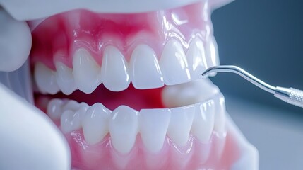 Obraz premium A close-up of a dentist using a laser tool for precision treatment, with the advanced equipment reflecting their skillful handling of high-tech dental tools.