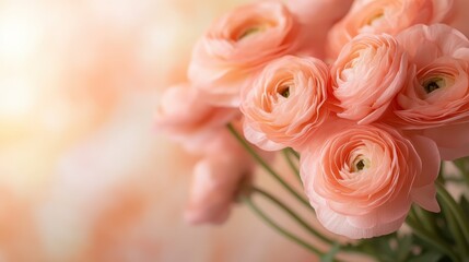 Obraz premium A close-up of a bouquet of blooming peach flowers with delicate petals in soft focus, conveying beauty, new beginnings, and emotional expression through nature.