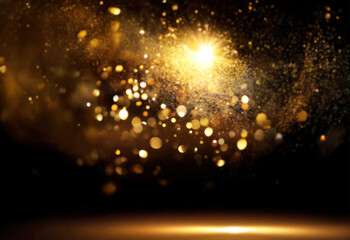 A black background with a bright golden light source.  The light creates a glow and bokeh effect, making the image look like stars in the night sky.