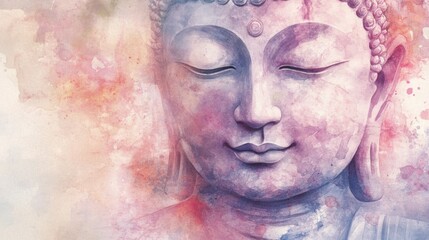 Watercolor Buddha art featuring soft hues and fluid brushstrokes, evoking a sense of peace and tranquility