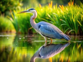 Fototapeta premium An African Grey Heron is elegantly displayed in a candid photograph, showcasing its natural beauty and grace in the tranquil setting of its habitat.