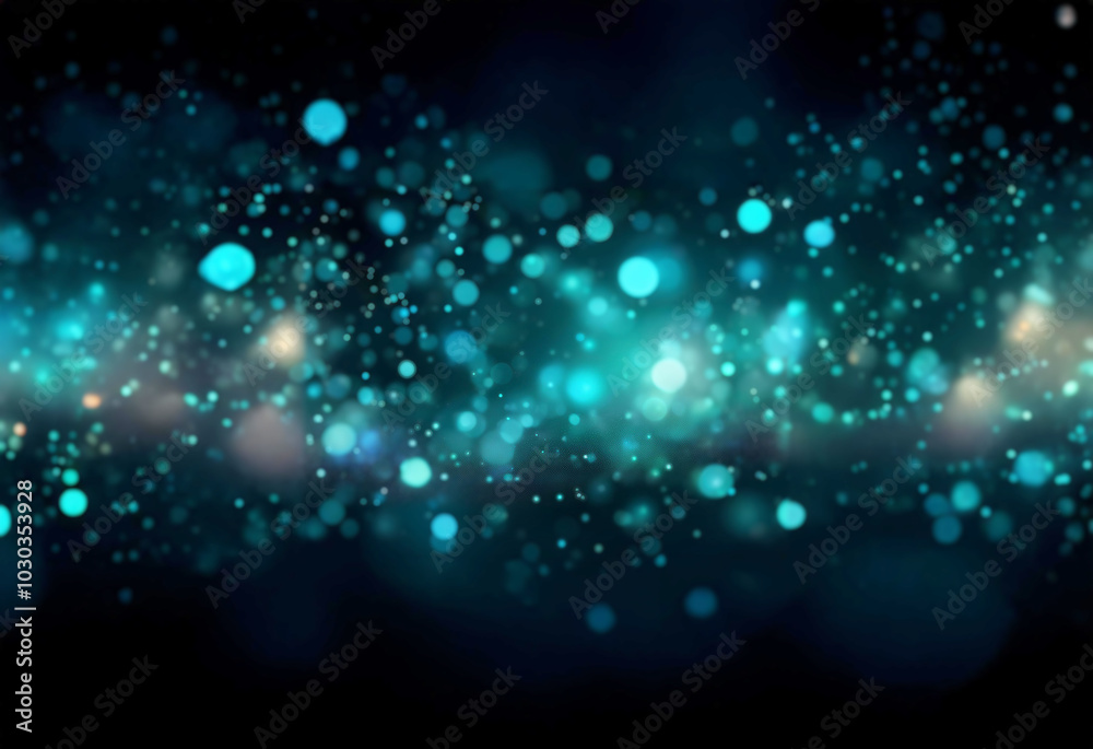 Leinwandbilder abstract background with blurred bokeh lights of various sizes in teal and blue hues against a dark 