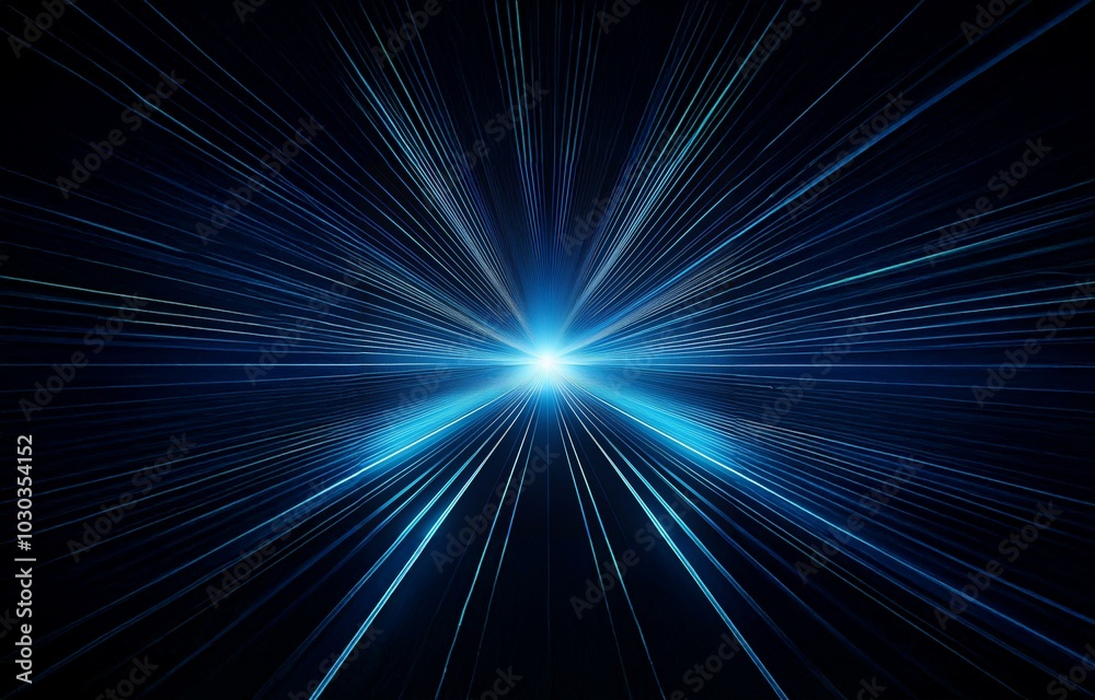 Canvas Prints abstract image of glowing blue lines converging towards a bright light in the center against a black