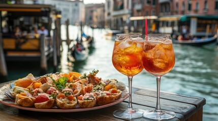Fototapeta premium Colorful Food and Drinks by the Water in Venice