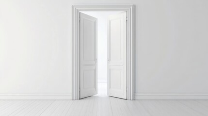 Open door in minimalist white room with white background room. The image of soft color gradation adds simplicity and beauty to the modern home.