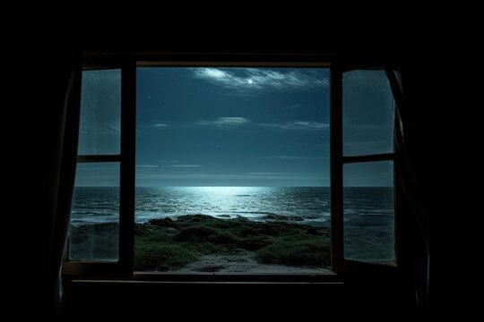 Fototapeta Sea scape window night nature.