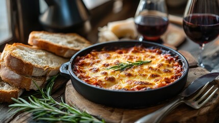 Rustic Table Setting with Hearty Meal and Wine