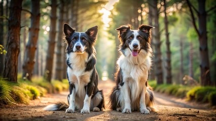 Leading Lines border collies posing in the Mediterranean forest