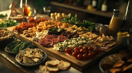 Fototapeta premium Elegant Food Spread on Wooden Platter