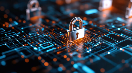 Digital locks symbolize security in complex data stream, representing importance of cybersecurity in todays technology driven world. vibrant colors enhance visual impact