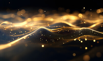 Futuristic financial dashboards and luxury business charts with glowing neon lines, gold accents, and connected nodes for corporate branding.