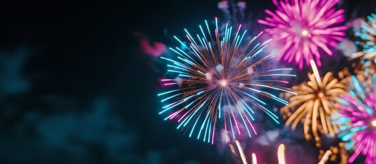 Colorful fireworks lighting up the night sky in festive celebration for event promotion and marketing