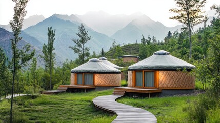 Yurts near the foothills of Xinjiang mountains, providing a blend of adventure and cultural immersion for travelers
