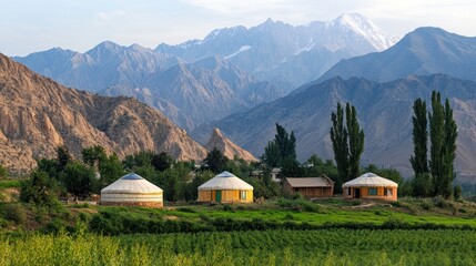 Yurts near the foothills of Xinjiang mountains, providing a blend of adventure and cultural immersion for travelers
