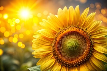 Obraz premium Vibrant sunflower blooming in golden light with nature background