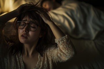 Woman in Bed with Her Hands on Her Head
