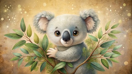 A sweet koala cartoon rendered in vintage-style photography, exuding charm and nostalgia with its playful expression, warm tones, and classic artistic flair that enchants viewers.