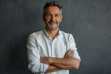 A man in a white shirt standing with his arms crossed