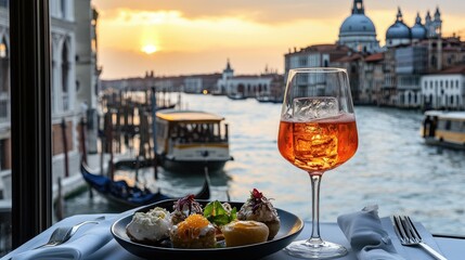 Inviting View of Cicchetti with Sunset in Venice