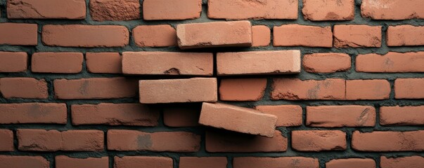Fototapeta premium Broken bricks on a textured wall, showcasing construction details.