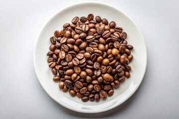 Fototapeta premium Lightly roasted coffee beans in a white plate on table minimalistic