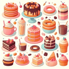 a cartoon illustration of a cake with a lot of different cakes.