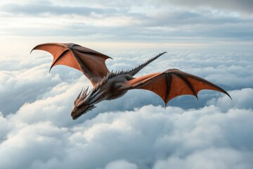 Majestic dragon soaring above the clouds in a fantasy sky escape