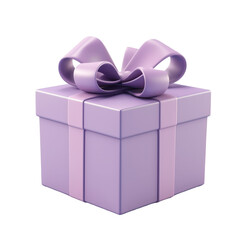 PNG pastel purple gift box with a ribbon 3d icon, cartoon style minimal on transparent, isolate on white background
