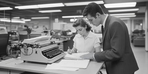 around 1970s . office ordinary. colleagues