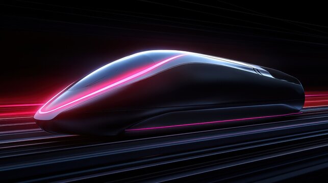 Futuristic high-speed train with neon lights on a dynamic track