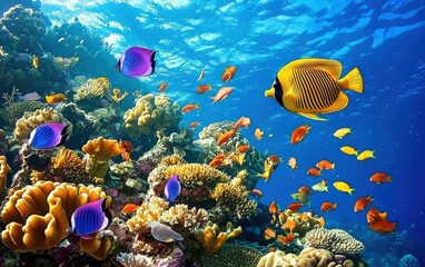 Naklejka premium Vibrant Coral Reefs: A Spectacle of Marine Life