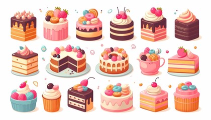 a cartoon illustration of a cake with a lot of different cakes.