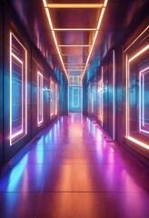 Fototapeta premium Neon futuristic corridor, AI generated