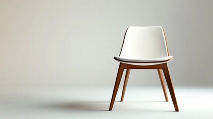 A minimalist modern chair with sleek lines, photorealistic texture and lighting on a white background