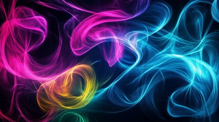 Obraz premium Artistic abstract patterns of swirling neon colors on a black background, dynamic lighting