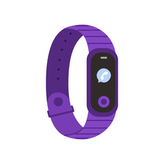 Smart watch with purple strap and online call sign on black screen vector illustration