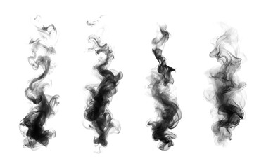 Vertical swirls of abstract black smoke on a white background