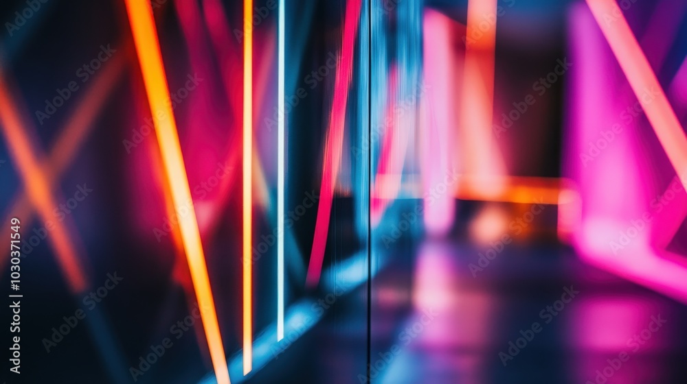 Poster geometric abstract shapes illuminated by advanced technology light patterns, creating a sleek and mo