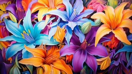 Fototapeta premium Vibrant lilies with acrylic paint, modern art, acrylic painting, home decor.