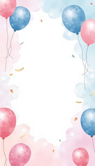 Festive balloon background with pink and blue colors for baby announcement card