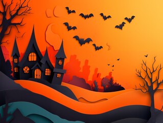 Halloween Poster Banner Cover Paper Artwork Background for Greeting or Social media Post. Neo Art Cards