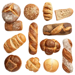 Top view of a delicious assortment of freshly baked bread loaves and rolls, showcasing their texture and variety