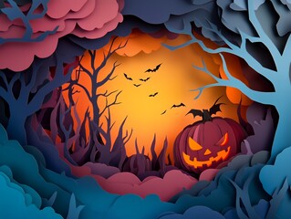 Halloween Poster Banner Cover Paper Artwork Background for Greeting or Social media Post. Neo Art Cards
