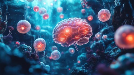 Naklejka premium A brain surrounded by floating positive affirmations, such as enough, healing, and calm