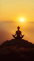 Silhouetted Figure Practicing Meditation at Sunset