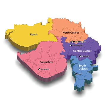 Gujarat 3d map with region wise