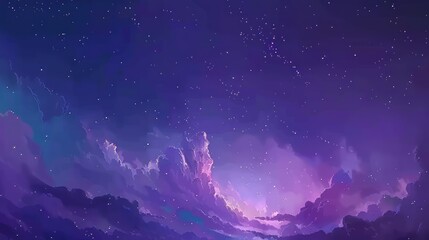 Naklejka premium Purple Night Sky with Scattered Stars and Clouds