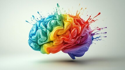 A colorful brain, filled with positive thoughts, ideas, and affirmations