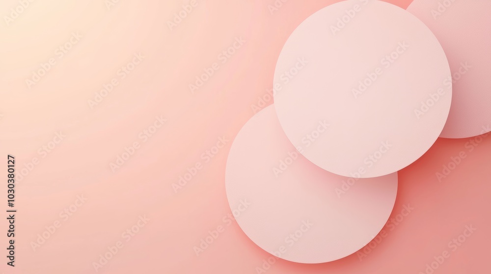 Poster three-dimensional circles are casting soft shadows on a gradient pink background, creating a serene 